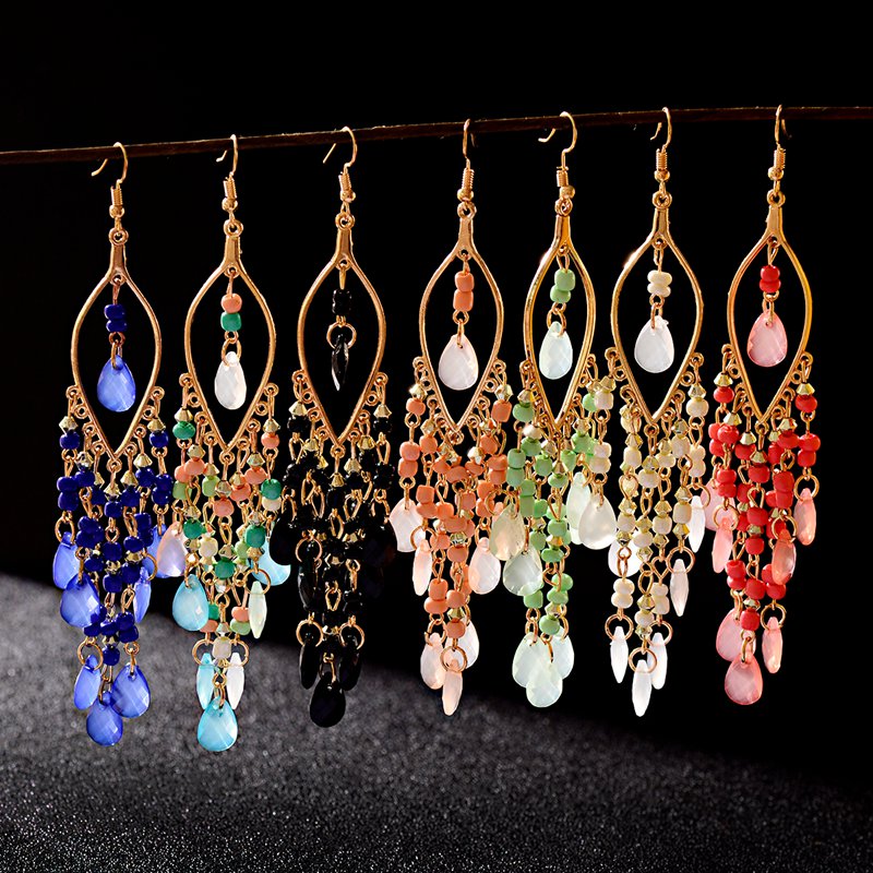 Peris Gems Gold Beaded Long Tassel Earrings for Women | Crystal Dangle Earrings SHEIN Amazon Temu