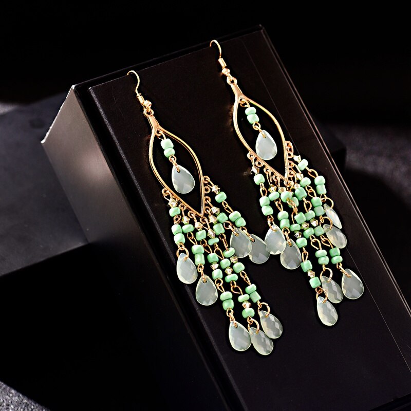 Peris Gems Gold Beaded Long Tassel Earrings for Women | Crystal Dangle Earrings SHEIN Amazon Temu