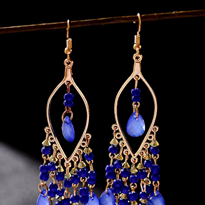 Peris Gems Gold Beaded Long Tassel Earrings for Women | Crystal Dangle Earrings SHEIN Amazon Temu