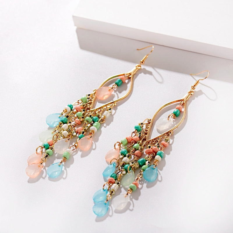 Peris Gems Gold Beaded Long Tassel Earrings for Women | Crystal Dangle Earrings SHEIN Amazon Temu