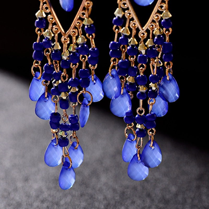 Peris Gems Gold Beaded Long Tassel Earrings for Women | Crystal Dangle Earrings SHEIN Amazon Temu