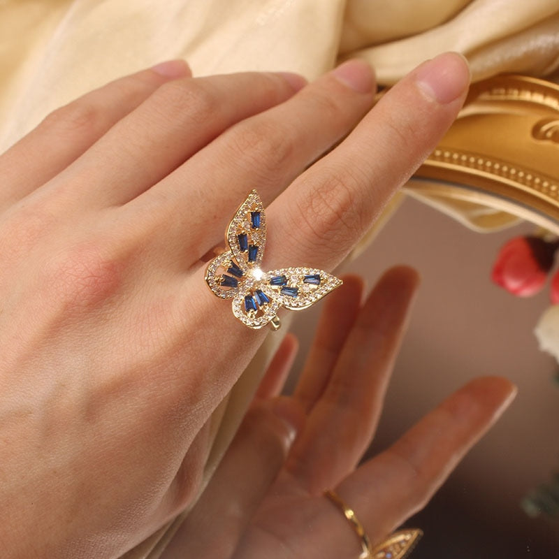 Peris Gems Gold-Blue / Resizable Luxurious Diamond Butterfly Ring Collection for Women SHEIN Amazon Temu