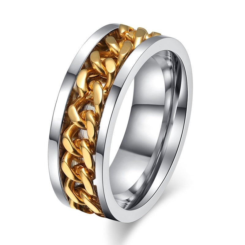 Peris Gems Gold Chain / 7 Spinner Cuban Chain Rings Unisex | Titanium Signet Rings SHEIN Amazon Temu