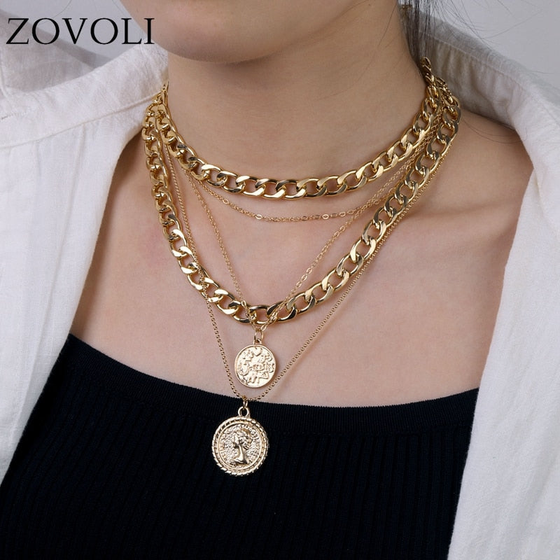 Peris Gems Gold Coin Pendant Necklaces for Women | Multilayered Cuban Link Necklace SHEIN Amazon Temu