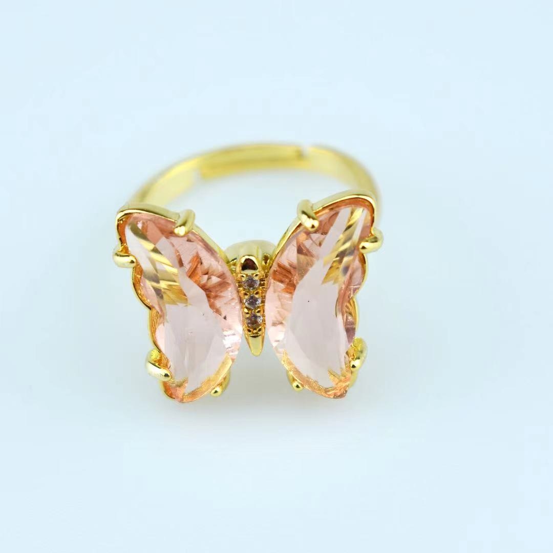 Peris Gems Gold Crystal Butterfly Rings for Women | Adjustable Open Ring Gold Crystal Butterfly Rings for Women| Adjustable Open Ring SHEIN Amazon Temu