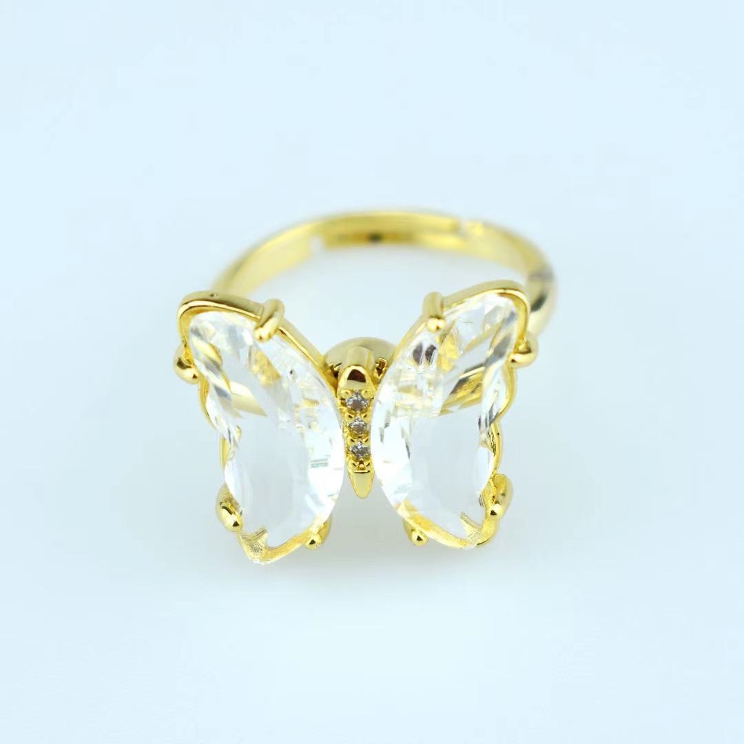 Peris Gems Gold Crystal Butterfly Rings for Women | Adjustable Open Ring Gold Crystal Butterfly Rings for Women| Adjustable Open Ring SHEIN Amazon Temu