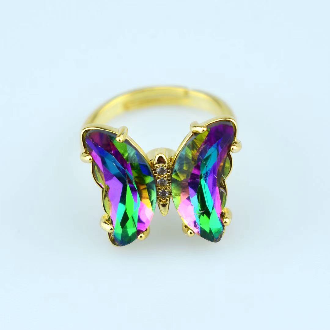Peris Gems Gold Crystal Butterfly Rings for Women | Adjustable Open Ring Gold Crystal Butterfly Rings for Women| Adjustable Open Ring SHEIN Amazon Temu
