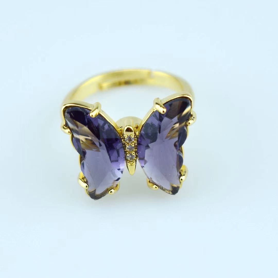 Peris Gems Gold Crystal Butterfly Rings for Women | Adjustable Open Ring Gold Crystal Butterfly Rings for Women| Adjustable Open Ring SHEIN Amazon Temu