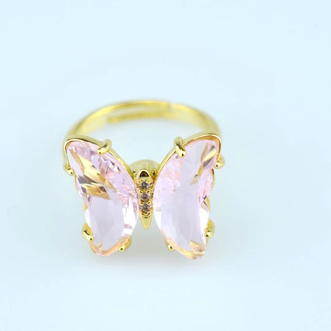 Peris Gems Gold Crystal Butterfly Rings for Women | Adjustable Open Ring Gold Crystal Butterfly Rings for Women| Adjustable Open Ring SHEIN Amazon Temu