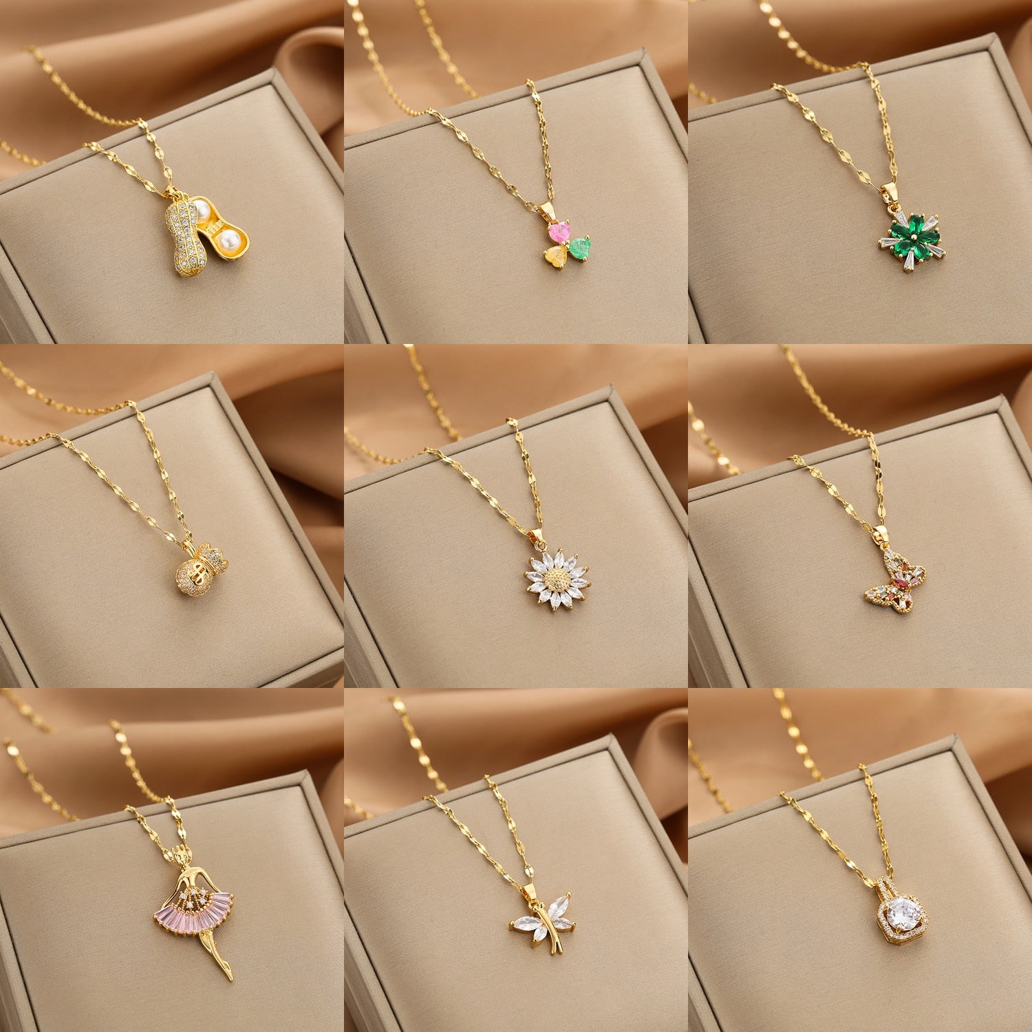 Peris Gems Gold Diamond Necklace Collection for Women | Stainless Steel Mermaid Heart Butterfly Sunflower Gold Diamond Necklace Collection for Women | Stainless Steel SHEIN Amazon Temu