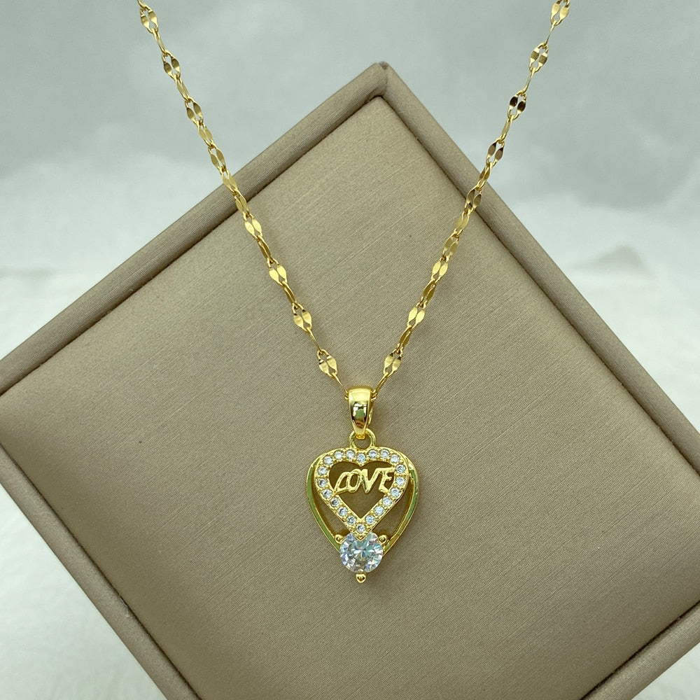 Peris Gems Gold Diamond Necklace Collection for Women | Stainless Steel Mermaid Heart Butterfly Sunflower Gold Diamond Necklace Collection for Women | Stainless Steel SHEIN Amazon Temu