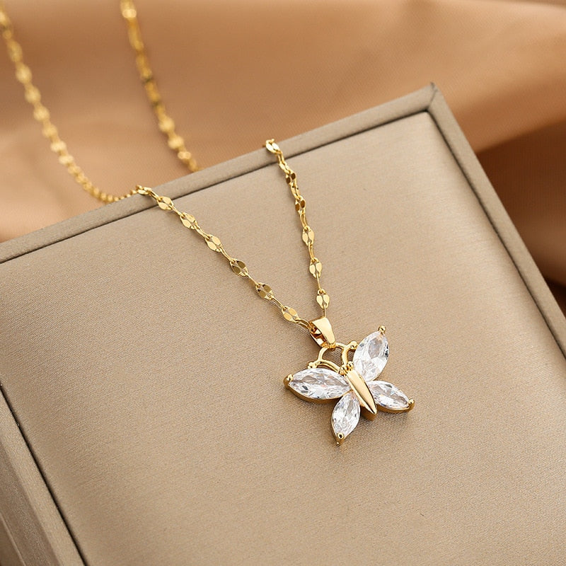 Peris Gems Gold Diamond Necklace Collection for Women | Stainless Steel Mermaid Heart Butterfly Sunflower Gold Diamond Necklace Collection for Women | Stainless Steel SHEIN Amazon Temu