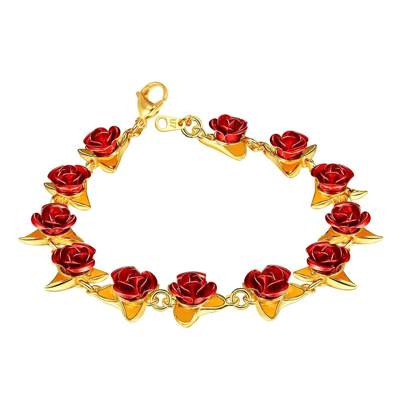 Peris Gems Gold Elegant Rose Flower Link Bracelet for Women | Romantic Flower Jewelry Elegant Rose Flower Link Bracelet for Women Romantic Flower SHEIN Amazon Temu