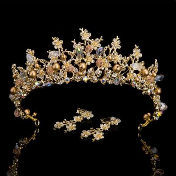 Peris Gems Gold Gold 3PCS Baroque Crystal and Gold Crown Tiaras for Women | Princess Tiaras Baroque Crystal and Gold Crown Tiaras for Women SHEIN Amazon Temu