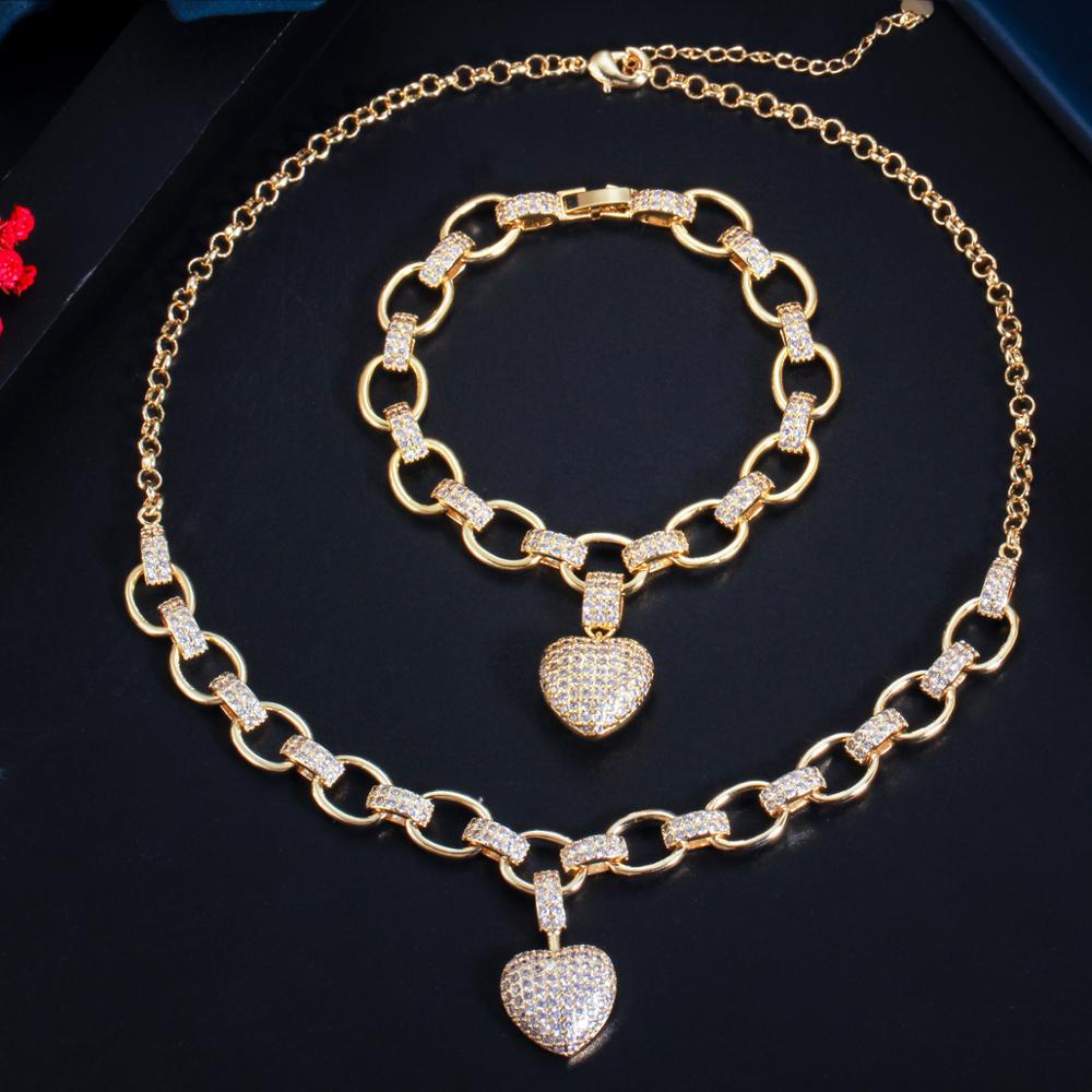 Peris Gems Gold Heart Dangle Necklace and Bracelet Set for Women | Love Heart Jewelry Gold Heart Dangle Necklace and Bracelet Set for Women SHEIN Amazon Temu