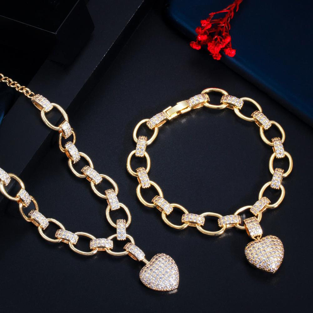 Peris Gems Gold Heart Dangle Necklace and Bracelet Set for Women | Love Heart Jewelry Gold Heart Dangle Necklace and Bracelet Set for Women SHEIN Amazon Temu