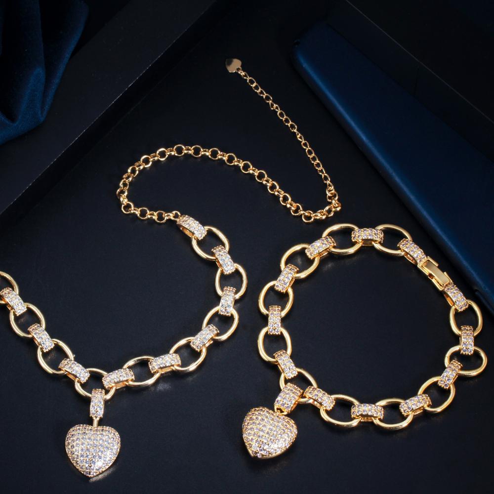 Peris Gems Gold Heart Dangle Necklace and Bracelet Set for Women | Love Heart Jewelry Gold Heart Dangle Necklace and Bracelet Set for Women SHEIN Amazon Temu