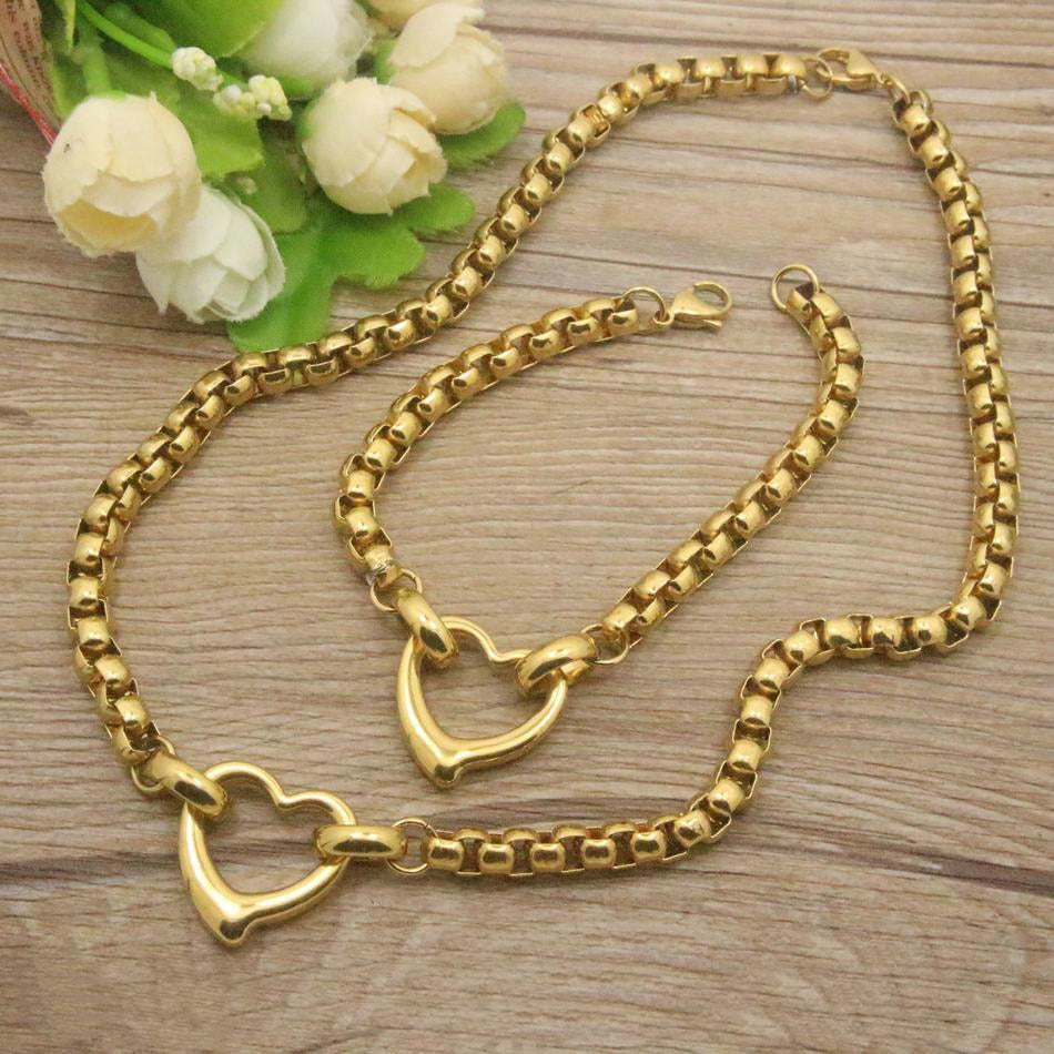 Peris Gems Gold Hollow Heart Necklace and Bracelet Set for Women | Stainless Steel Gold Hollow Heart Necklace and Bracelet Set for Wome SHEIN Amazon Temu