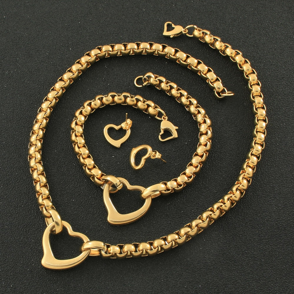 Peris Gems Gold Hollow Heart Necklace and Bracelet Set for Women | Stainless Steel Gold Hollow Heart Necklace and Bracelet Set for Wome SHEIN Amazon Temu