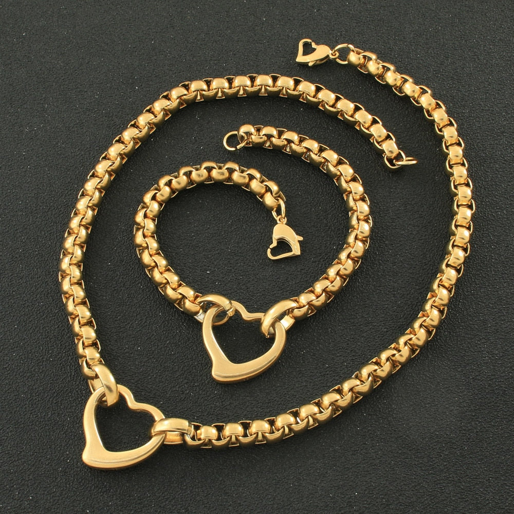 Peris Gems Gold Hollow Heart Necklace and Bracelet Set for Women | Stainless Steel Gold Hollow Heart Necklace and Bracelet Set for Wome SHEIN Amazon Temu