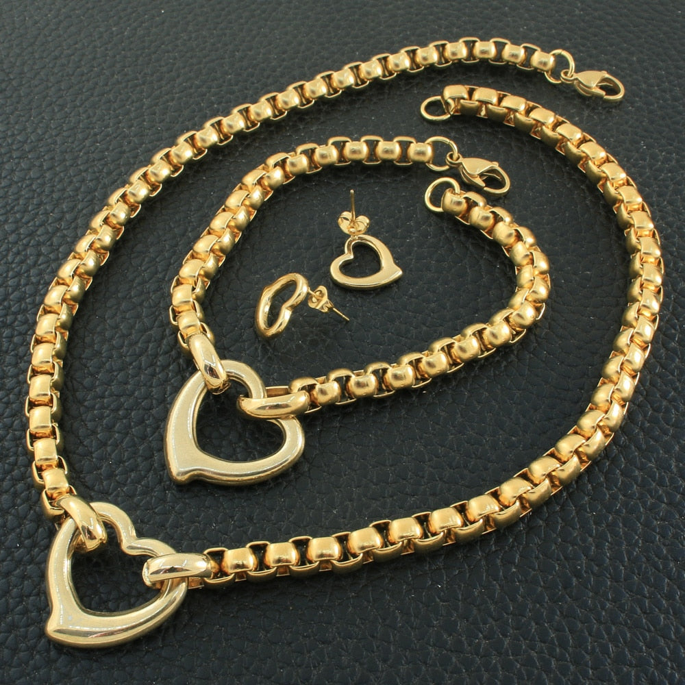 Peris Gems Gold Hollow Heart Necklace and Bracelet Set for Women | Stainless Steel Gold Hollow Heart Necklace and Bracelet Set for Wome SHEIN Amazon Temu