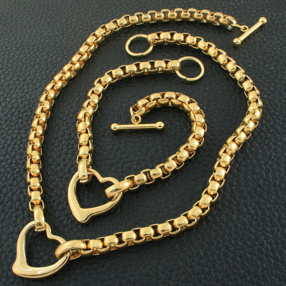 Peris Gems Gold Hollow Heart Necklace and Bracelet Set for Women | Stainless Steel Gold Hollow Heart Necklace and Bracelet Set for Wome SHEIN Amazon Temu