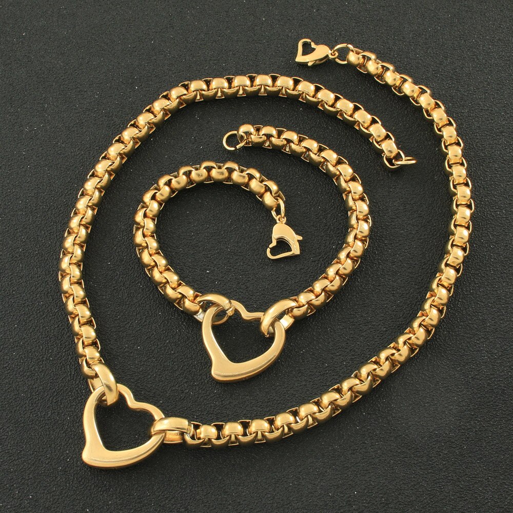 Peris Gems Gold Hollow Heart Necklace and Bracelet Set for Women | Stainless Steel Gold Hollow Heart Necklace and Bracelet Set for Wome SHEIN Amazon Temu