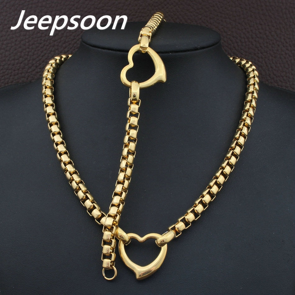 Peris Gems Gold Hollow Heart Necklace and Bracelet Set for Women | Stainless Steel Gold Hollow Heart Necklace and Bracelet Set for Wome SHEIN Amazon Temu