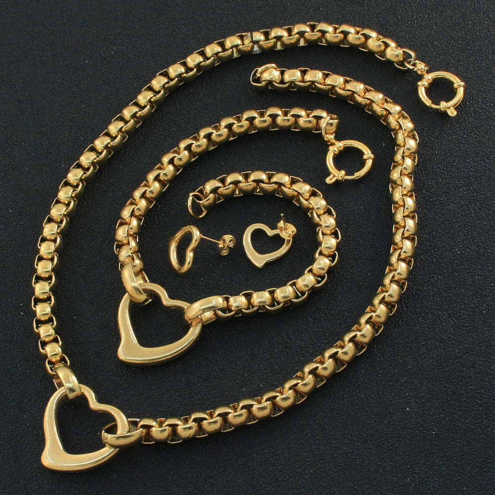 Peris Gems Gold Hollow Heart Necklace and Bracelet Set for Women | Stainless Steel Gold Hollow Heart Necklace and Bracelet Set for Wome SHEIN Amazon Temu