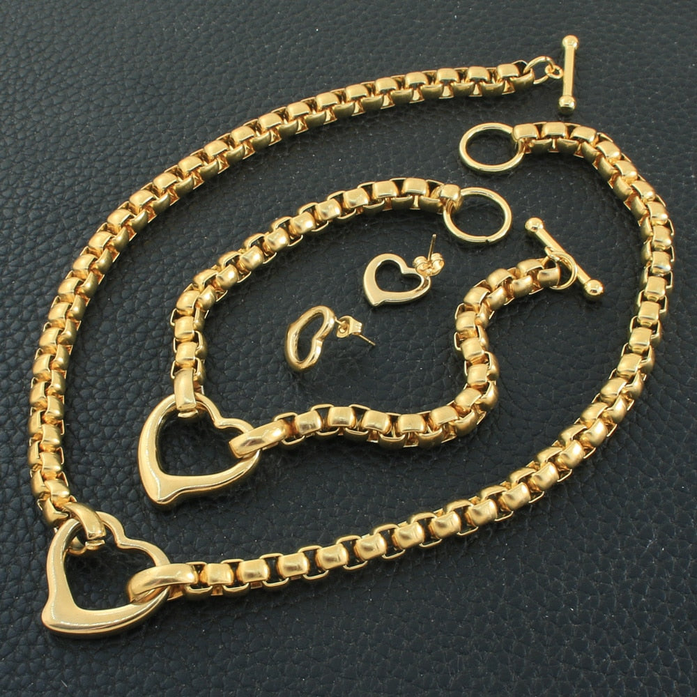 Peris Gems Gold Hollow Heart Necklace and Bracelet Set for Women | Stainless Steel Gold Hollow Heart Necklace and Bracelet Set for Wome SHEIN Amazon Temu