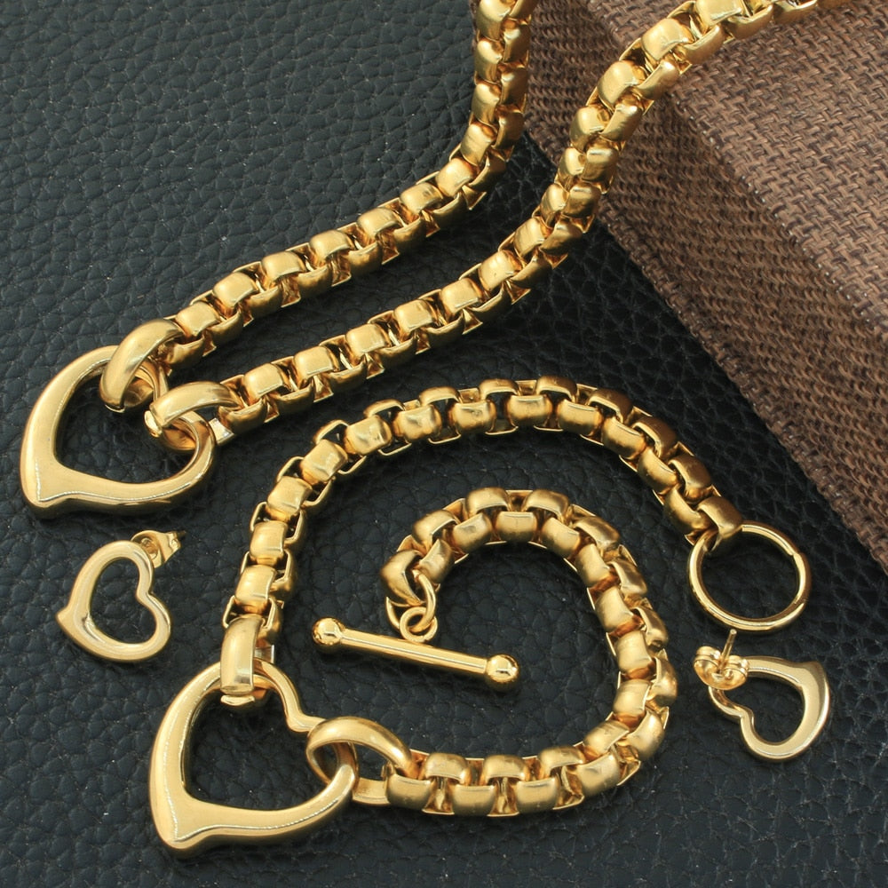 Peris Gems Gold Hollow Heart Necklace and Bracelet Set for Women | Stainless Steel Gold Hollow Heart Necklace and Bracelet Set for Wome SHEIN Amazon Temu