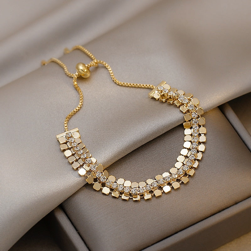 Peris Gems Gold Inlaid Baguette Diamond Bracelets for Women | Party Jewelry Gold Inlaid Baguette Diamond Bracelets for Women SHEIN Amazon Temu