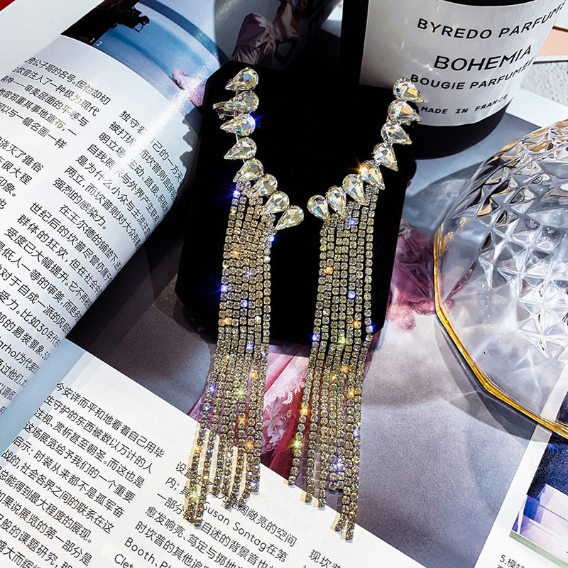 Peris Gems Gold Long Diamond Tassel Drop Earrings for Women | Waterdrop Earrings Long Diamond Tassel Drop Earrings for Women Waterdrop SHEIN Amazon Temu