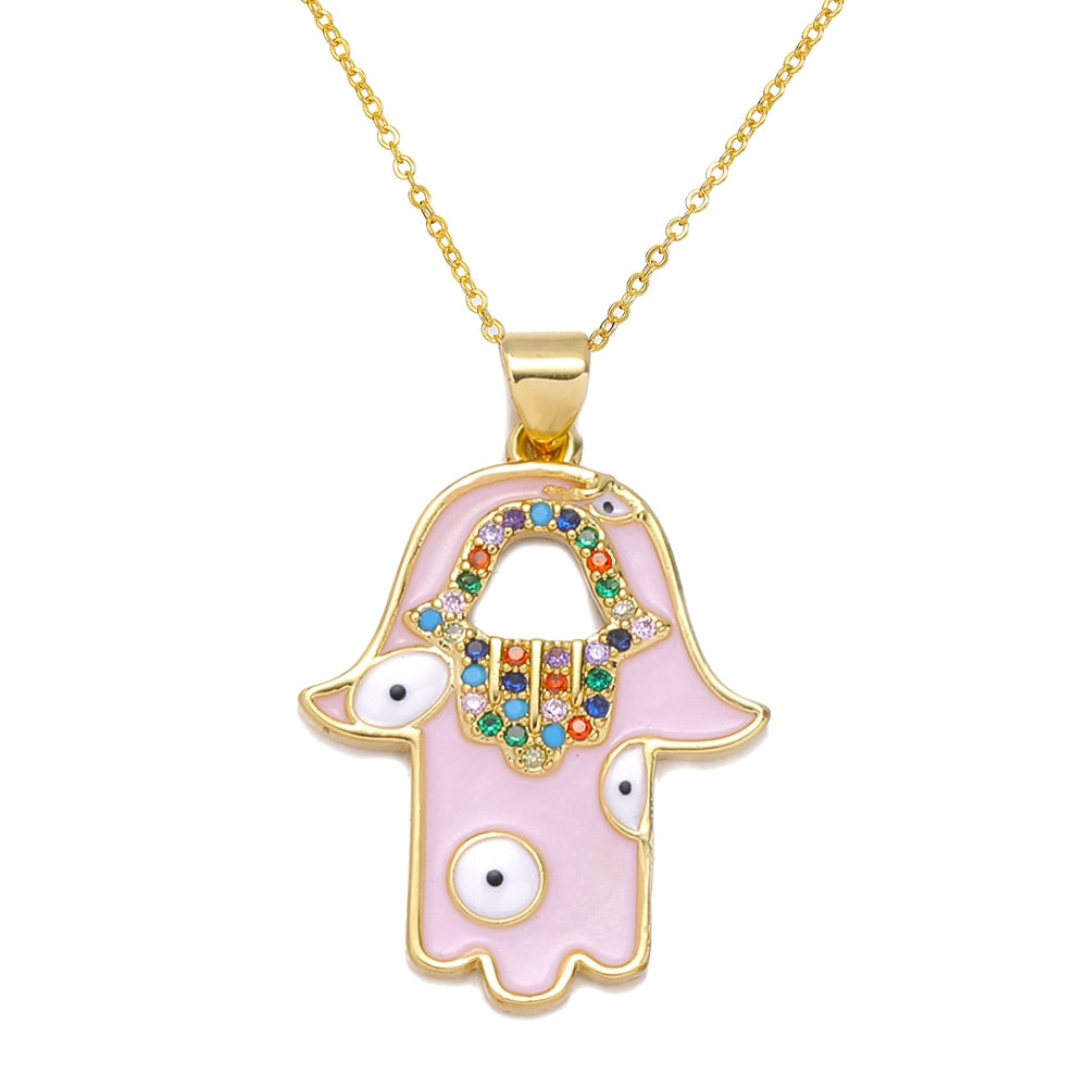 Peris Gems Gold Necklace 2 / Adjustable Chains Enamel Hollow Hamsa Hand Evil Eye Bracelets Unisex SHEIN Amazon Temu