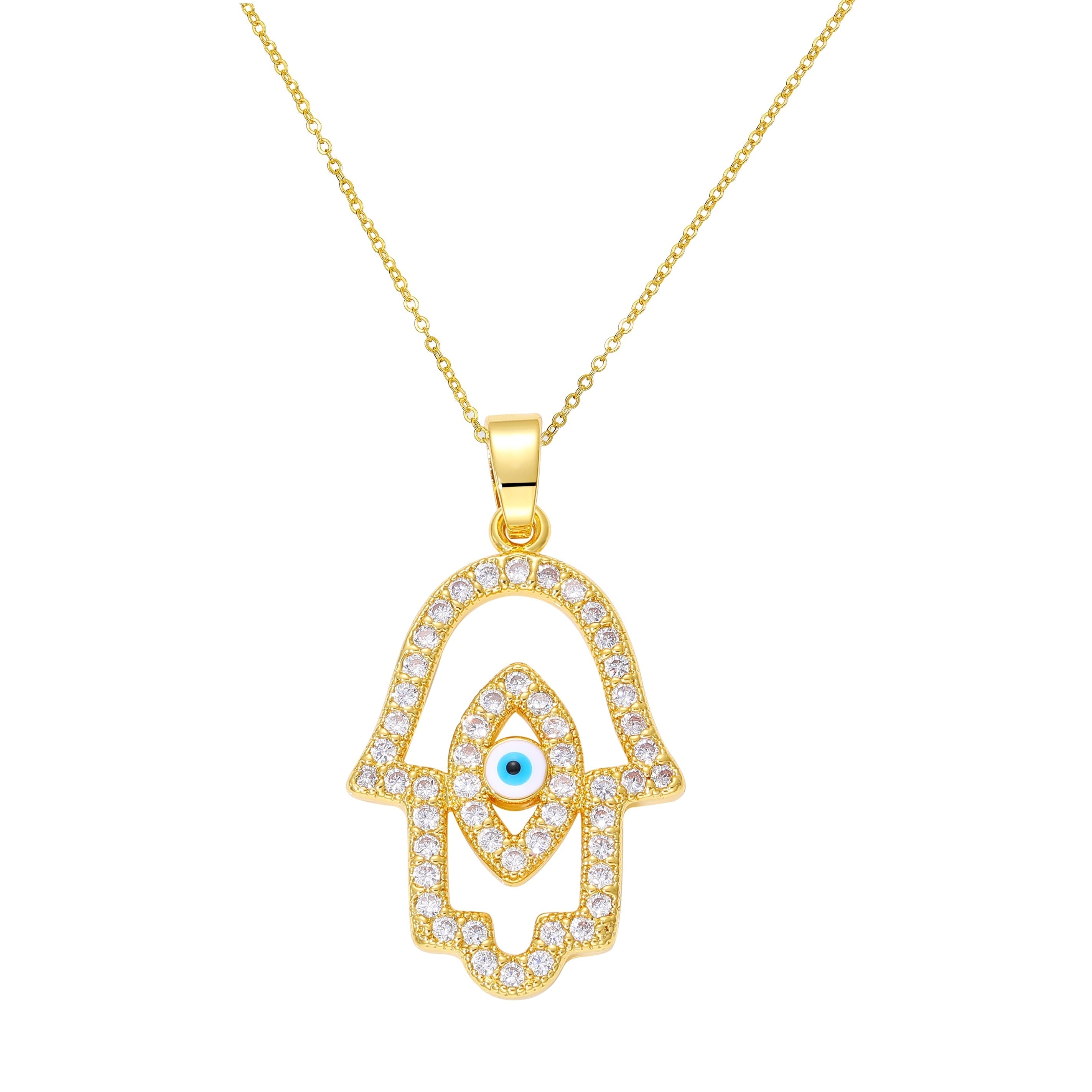 Peris Gems Gold Necklace 5 / Adjustable Chains Enamel Hollow Hamsa Hand Evil Eye Bracelets Unisex SHEIN Amazon Temu