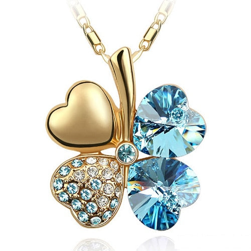 Peris Gems gold oceanblue Diamond Clover Pendant Necklace Unisex | Silver Necklace SHEIN Amazon Temu