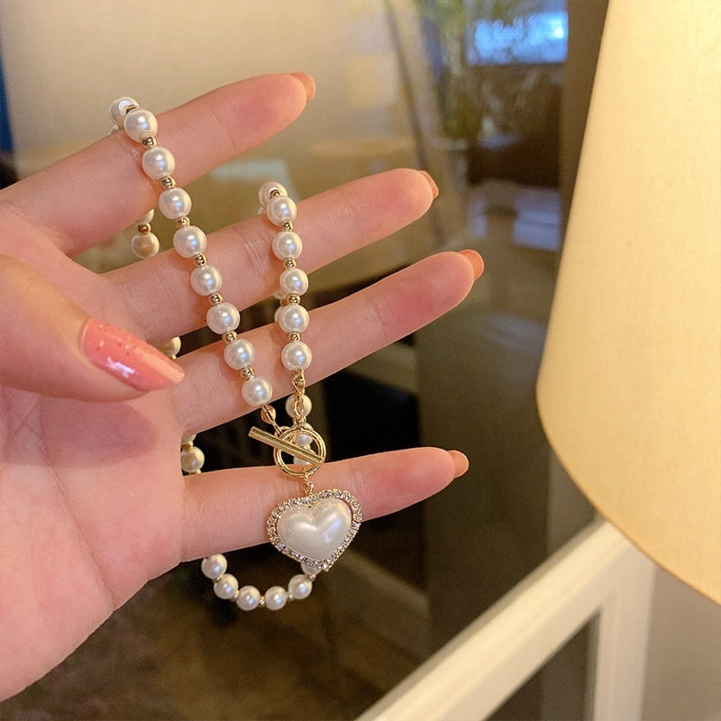 Peris Gems Gold Pearl Heart Necklace | Women&