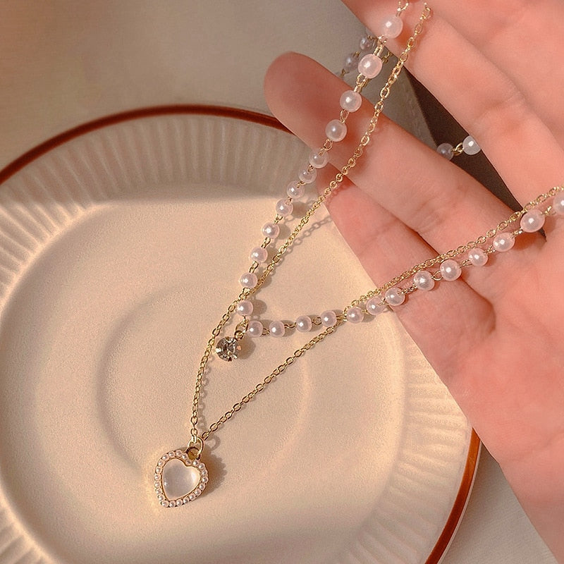 Peris Gems Gold Pearl Heart Necklace | Women&