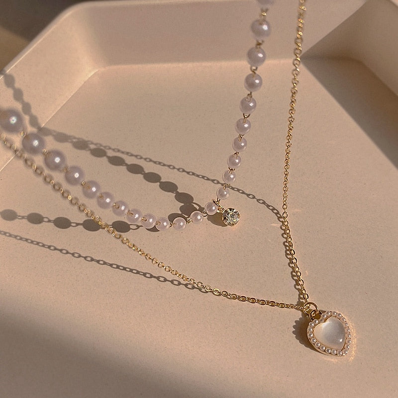 Peris Gems Gold Pearl Heart Necklace | Women&
