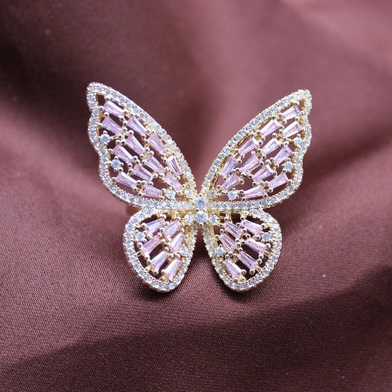 Peris Gems Gold-Pink / Resizable Luxurious Diamond Butterfly Ring Collection for Women SHEIN Amazon Temu