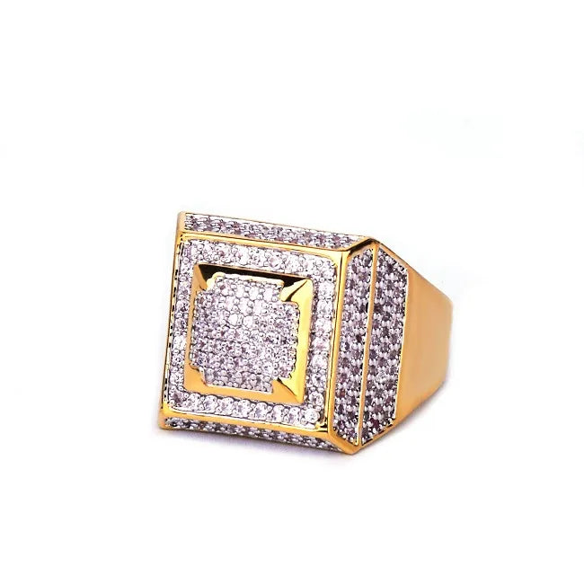 Peris Gems Gold & Silver / 7 Icy Full Diamond Square Signet Hip Hop Rings Unisex SHEIN Amazon Temu