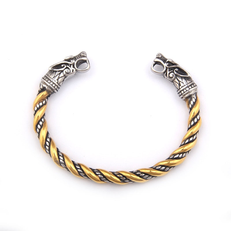 Peris Gems Gold Silver Wolf Head Cuff Bracelets Unisex | Stainless Steel Norse Wolf Silver Wolf Head Cuff Bracelets Unisex Stainless Norse Wolf SHEIN Amazon Temu