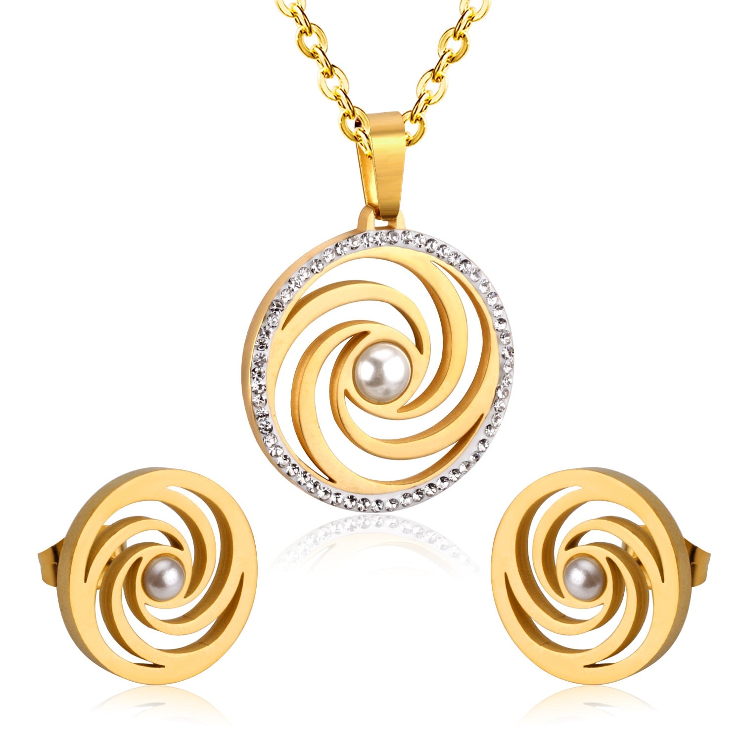 Peris Gems Gold Spiral Gold Necklace and Earrings Set for Women | Diamond Jewelry Set Spiral Gold Necklace and Earrings Set for Women Diamond Set SHEIN Amazon Temu