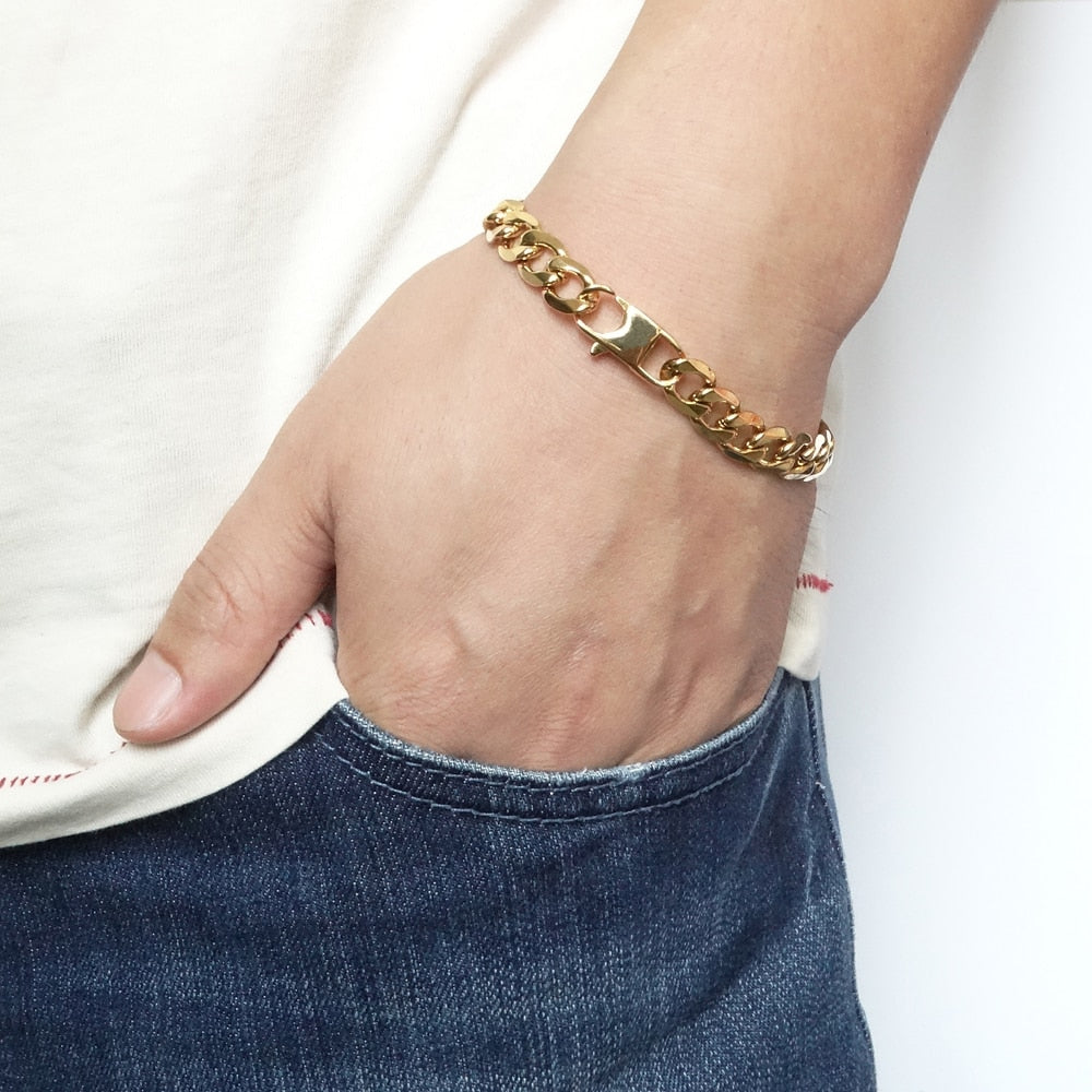 Peris Gems Gold Stainless Steel Bracelet Unisex | Cuban Link Curb Bracelets Gold Stainless Steel Bracelet Unisex | Cuban Link Bracelets SHEIN Amazon Temu