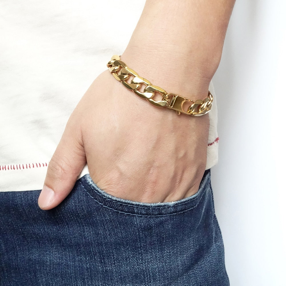 Peris Gems Gold Stainless Steel Bracelet Unisex | Cuban Link Curb Bracelets Gold Stainless Steel Bracelet Unisex | Cuban Link Bracelets SHEIN Amazon Temu