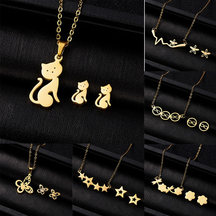 Peris Gems Gold Stainless Steel Jewelry Sets for Women | Necklace and Earrings Set Gold Stainless Steel Jewelry Sets for Women | Necklace Set SHEIN Amazon Temu