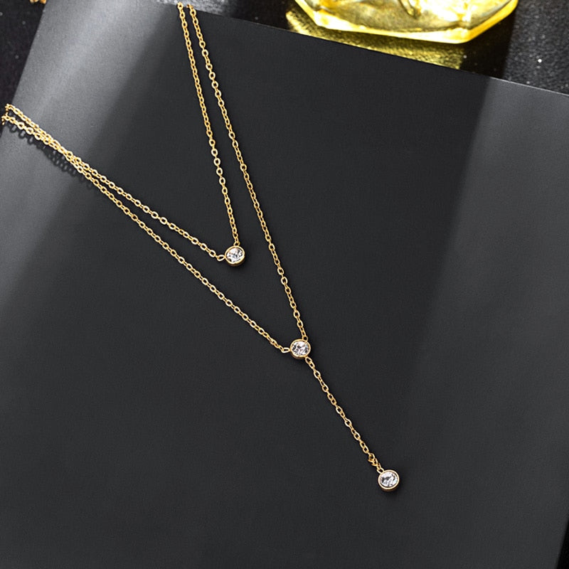 Peris Gems Gold Sterling Silver Three-Layered Necklace for Women | Gold Diamond Necklace Sterling Silver ThreeLayered Necklace for Women Gold Diamond SHEIN Amazon Temu
