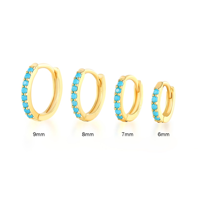 Peris Gems Gold Teal / 6mm 2pcs Real 925 Sterling Silver Hoop Earrings for Women | Round Circle Earrings SHEIN Amazon Temu