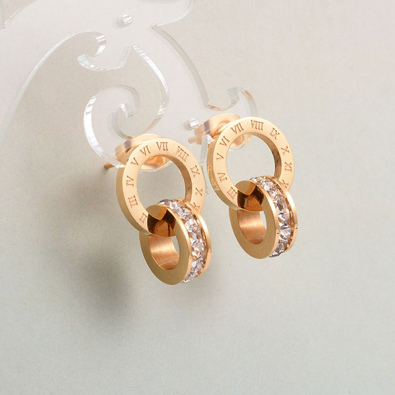Peris Gems Gold Titanium Double Wound Roman Numerals Crystal Stud Earrings for Women SHEIN Amazon Temu