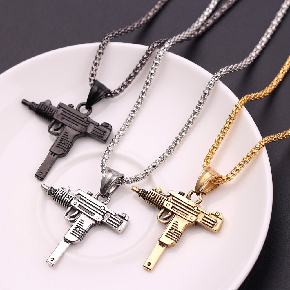 Peris Gems Gold Uzi Necklaces Unisex | Goth Hip-Hop Gun Jewelry SHEIN Amazon Temu